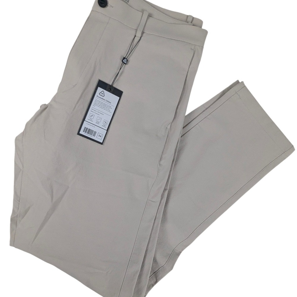 Western Rise Evolution Chino Pants Mens 34x32 Tan Technical Stretch Travel NEW
